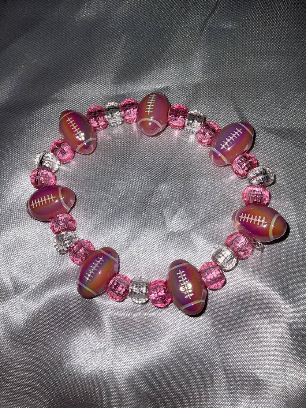 Handmade Pink & Blue Beaded Stretch Bracelet Set football baseball pick 2 - Picture 7 of 13